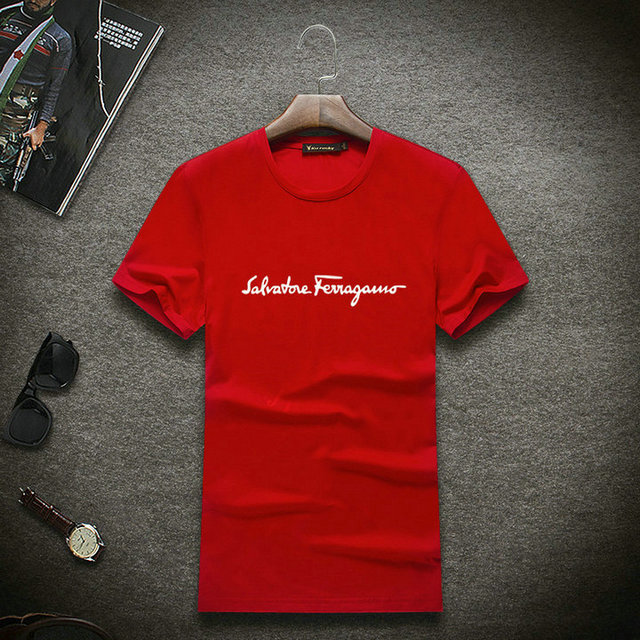 Ferragamo Men Short T-shirt in red Discount white letter